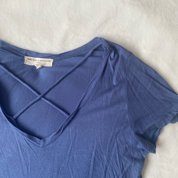 Urban Outfitters Project Social T Blue Criss-Cross V-Neck Tee - Picture 2 of 3